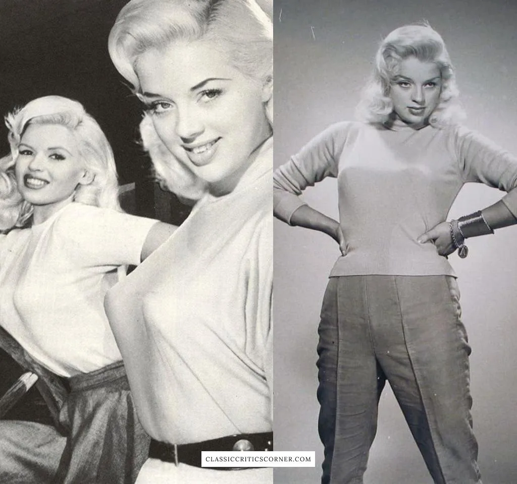 Images of Diana Dors wearing 1950s bullet bras under her sweaters.