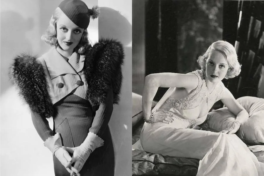 Images of Bette Davis wearing 1930s dresses