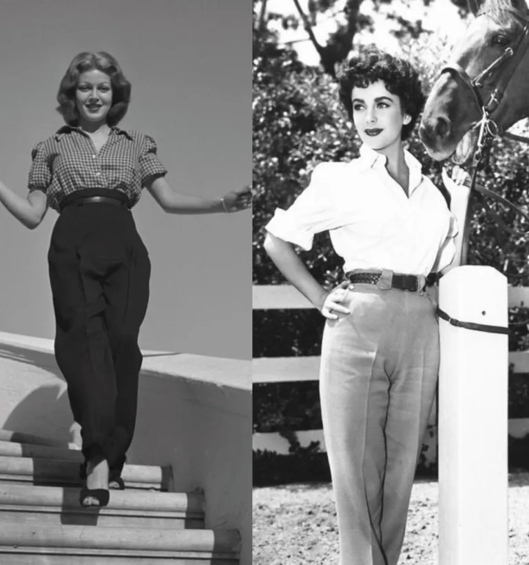 Images of Lana Turner and Elizabeth Taylor wearing trousers in the 1940s