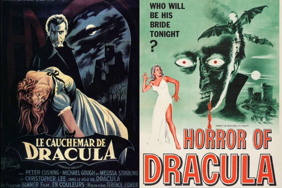 Images of movie posters from the 1950s halloween movie Horror of Dracula