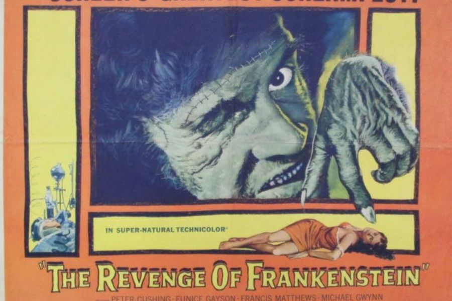 Image of movie poster from the 1950s horror movie "The Revenge of Frankenstein"