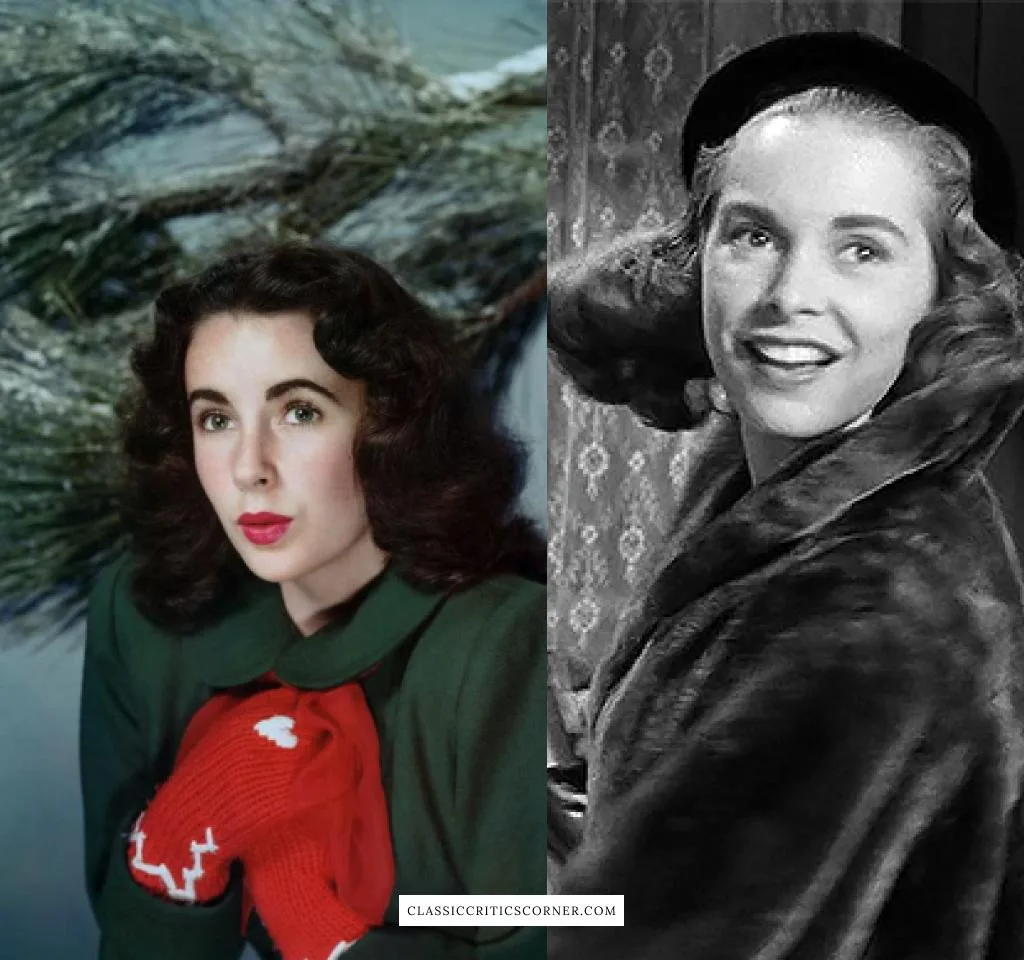 Images of Elizabeth Taylor and Janet Leigh wearing coats in the 1940s