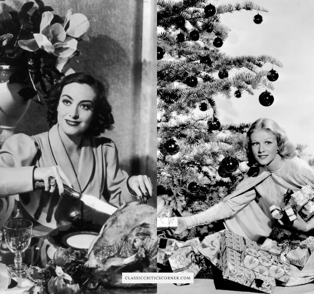 Images of Joan Crawford and Julie Haydon in 1930s holiday outfits