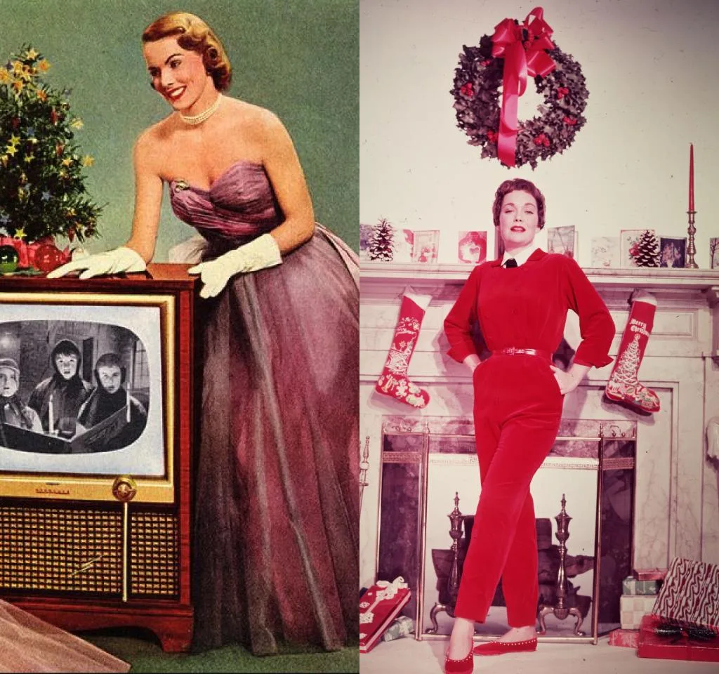 Images of women dressed for the holidays in the 1950s.