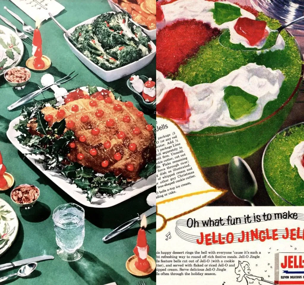 Images of Christmas ads from the 1950s.