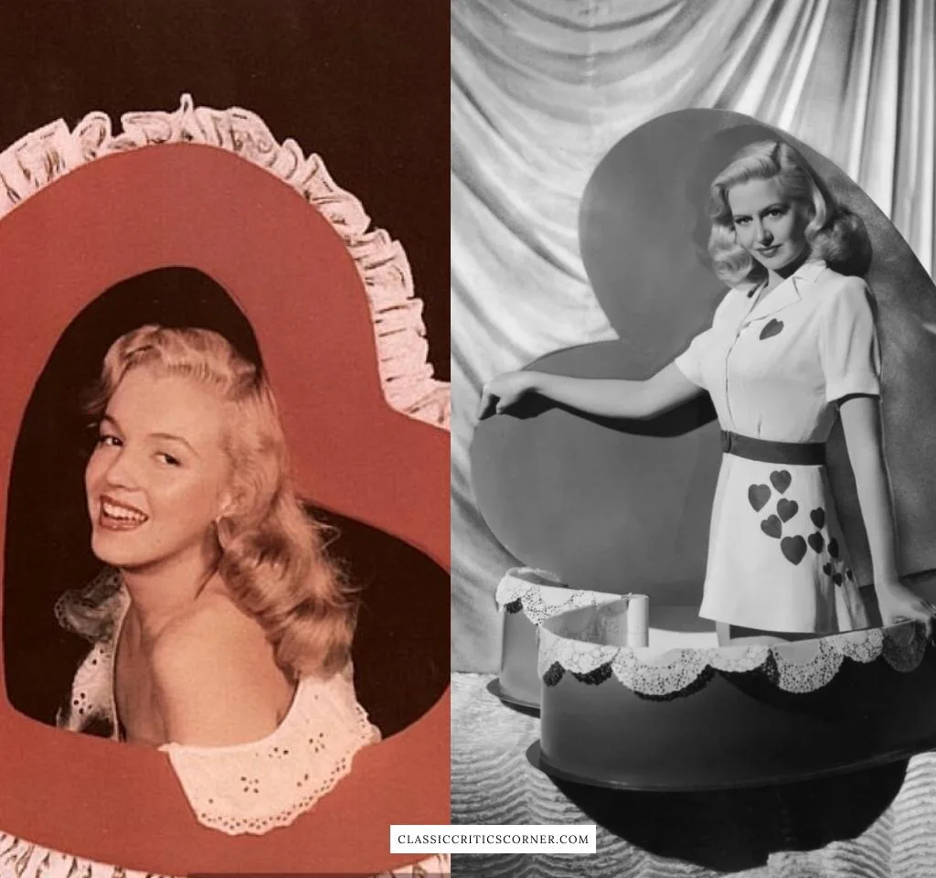 Images of Marilyn Monroe and Marilyn Maxwell wearing 1940 Valentines Day Outfits