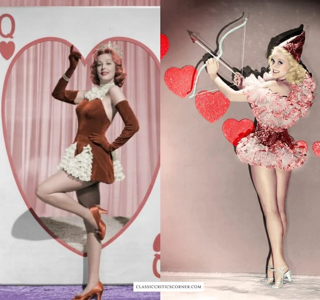 Images of Arlene Dahl and Betty Grable dressed in Vintage Valentines Day Outfits