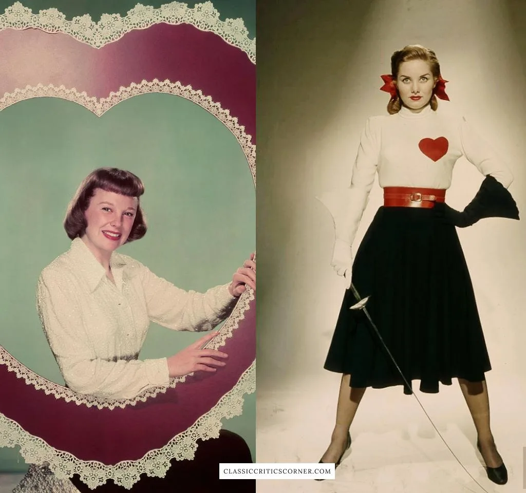 Images of June Allyson and Colleen Townsend wearing Valentines Day Outfits