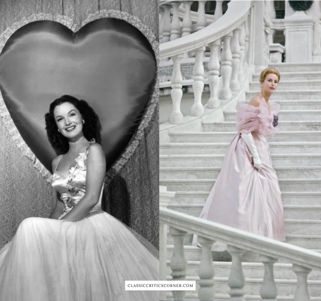 Images of Grace Kelly and Dorothy Hart in evening gowns