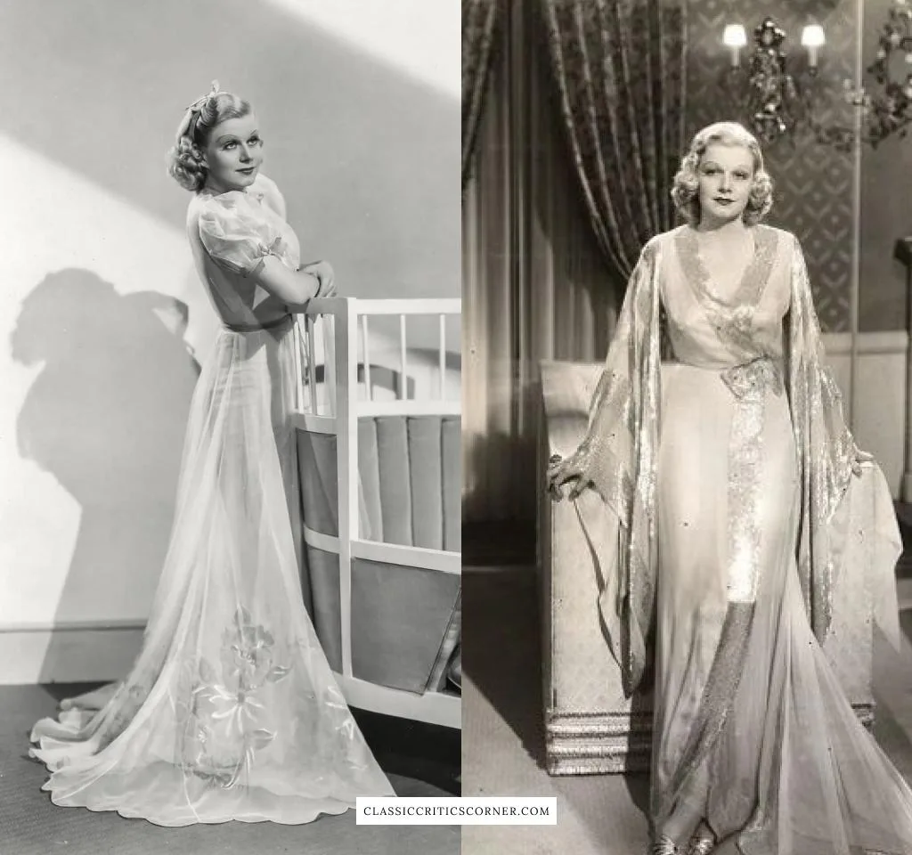 Images of Jean Harlow wearing 1930s style negligees
