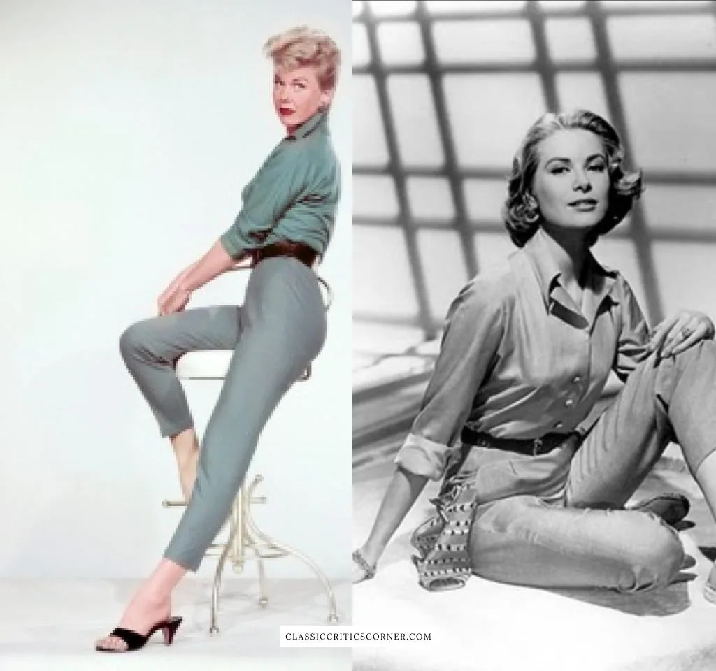 Images of Doris Day and Grace Kelly wearing pedal pushers in the 1950s