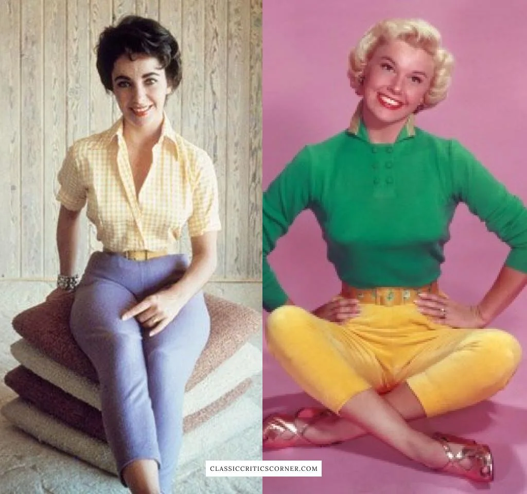 Images of Elizabeth Taylor and Doris Day wearing pedal pushers in the 1950s.