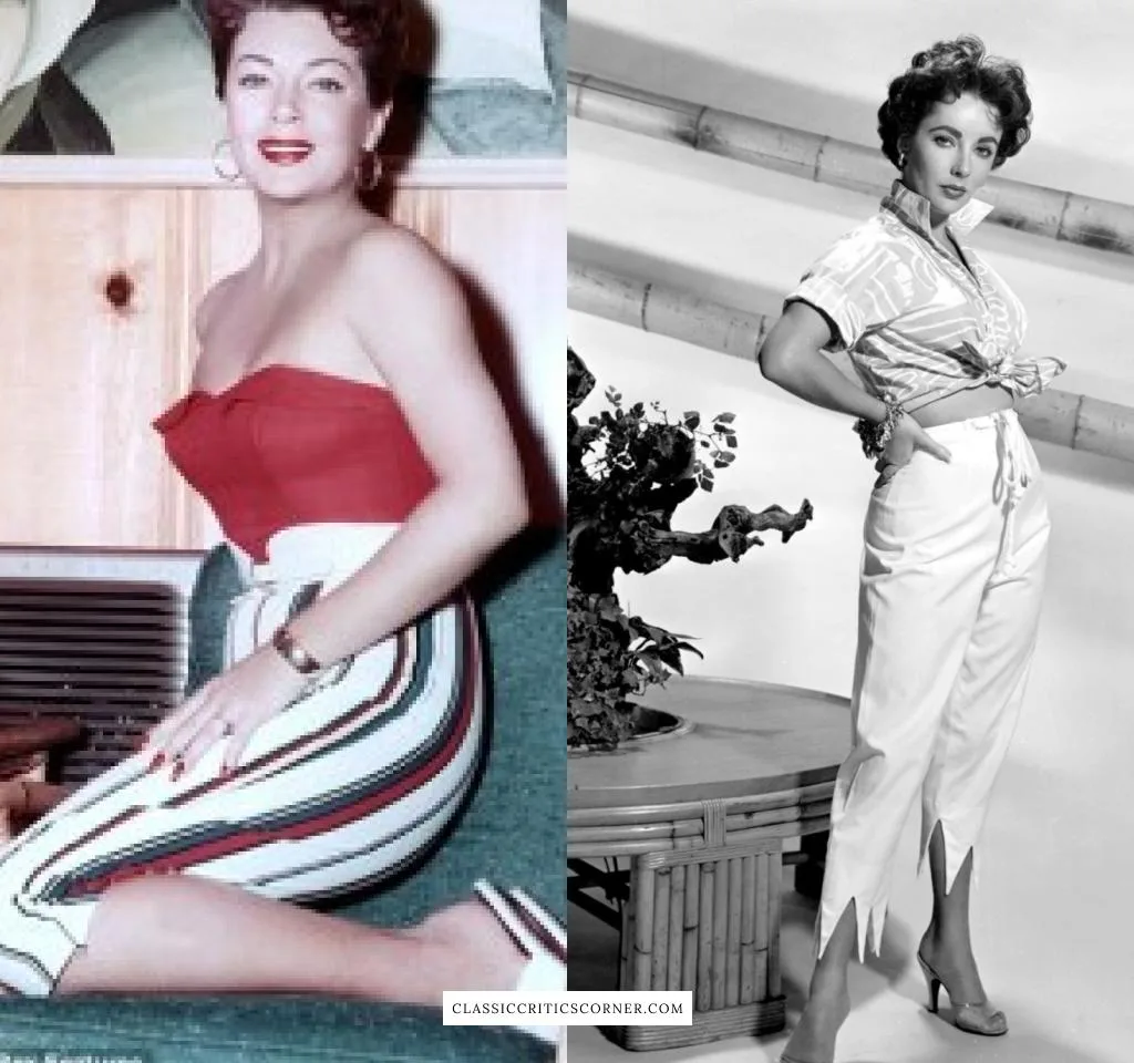 Images of Lana Turner and Elizabeth Taylor wearing pedal pushers outfits