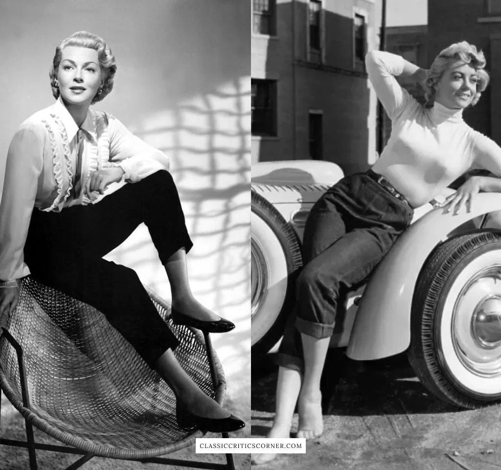 Images of Lana Turner and Dorothy Malone in the 1950s wearing pedal pushers.