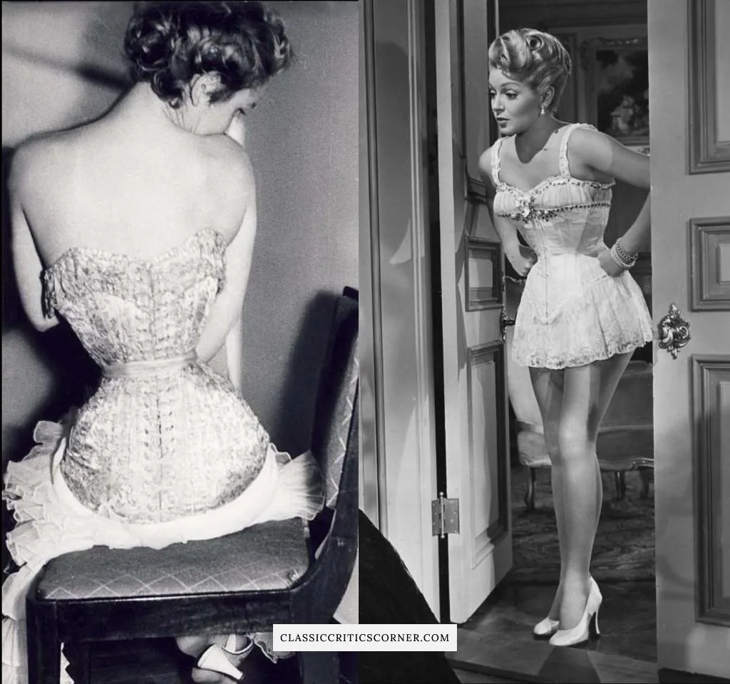 Image of Lana Turner and a model wearing 1950s corsets