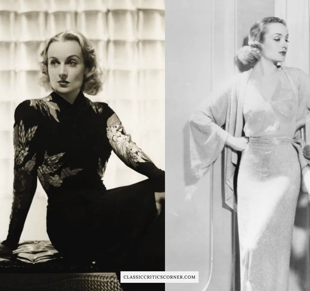 Images of Carole Lombard wearing 1930s evening gowns