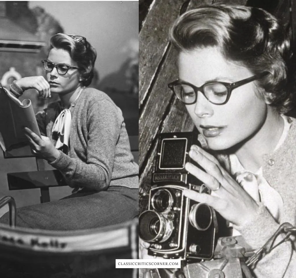 Image of Grace Kelly wearing glasses in the 1950s